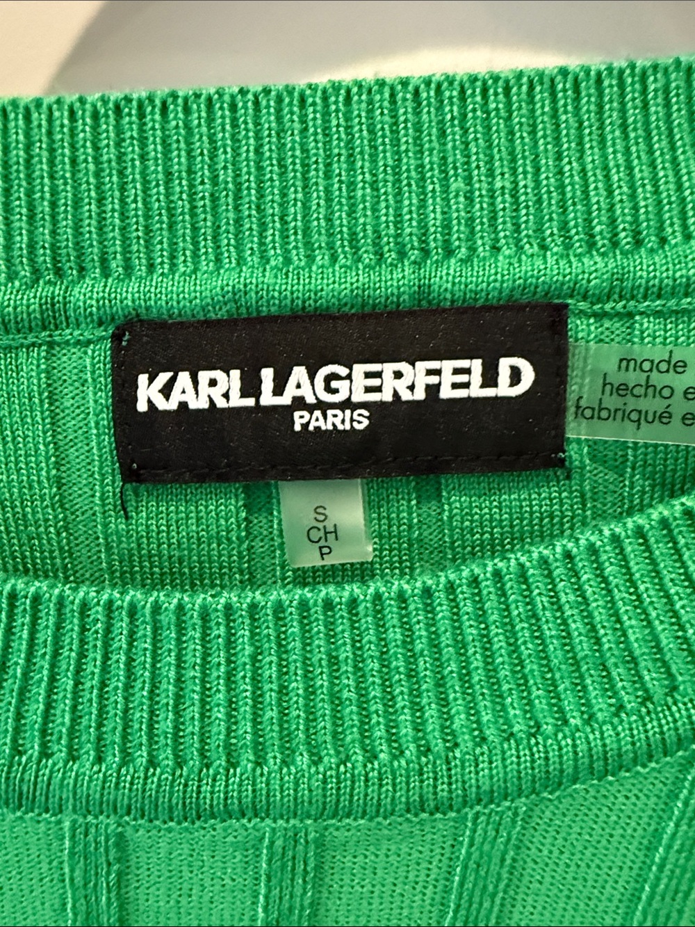 Karl Lagerfeld Bright Green Ribbed Short Sleeve Knit Top - Picture 2 of 4